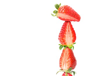 Image of Stack of fresh strawberries on white background