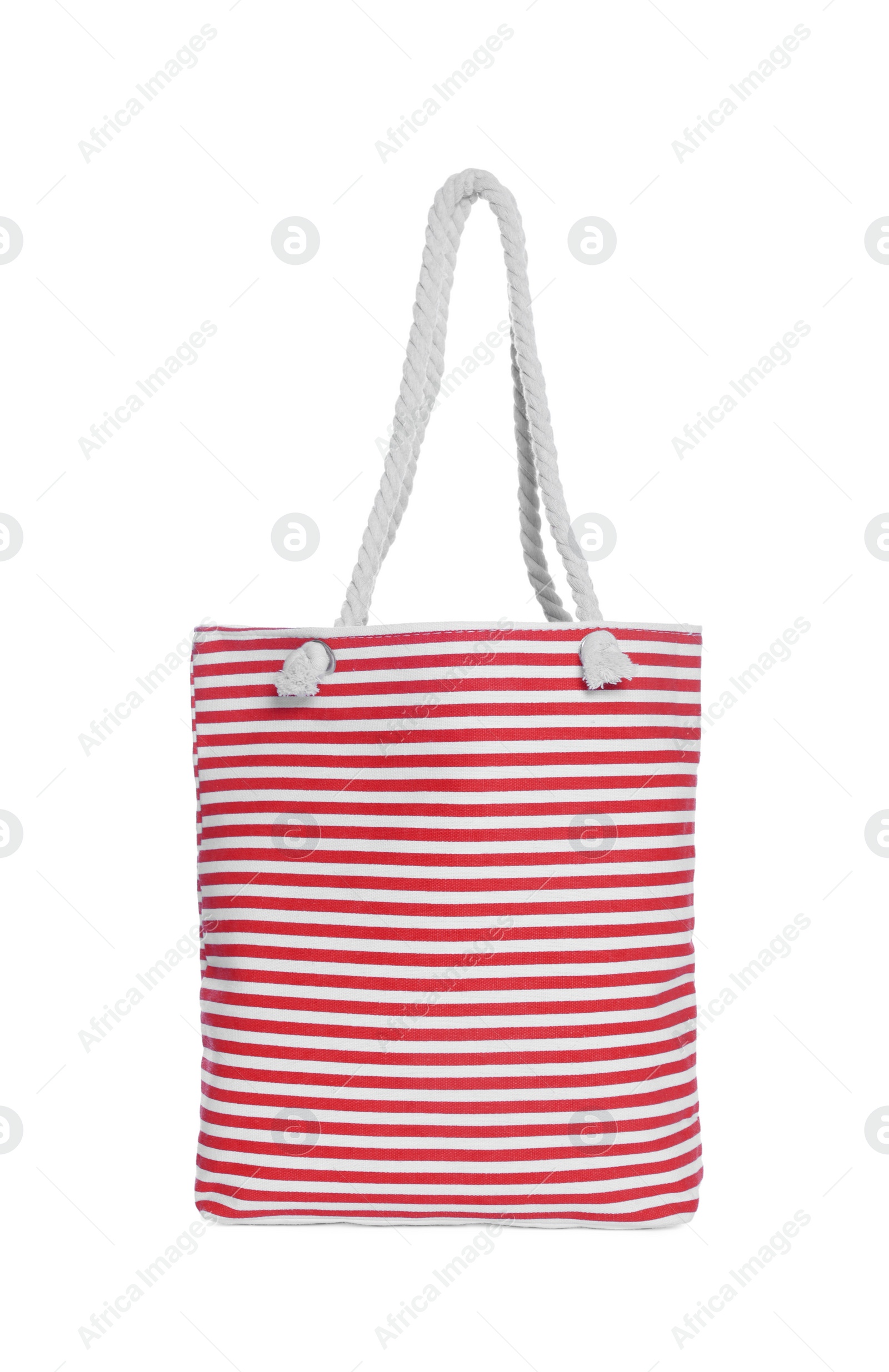 Photo of Stylish striped beach bag isolated on white