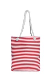 Stylish striped beach bag isolated on white