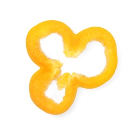 Photo of Slice of orange bell pepper isolated on white, top view