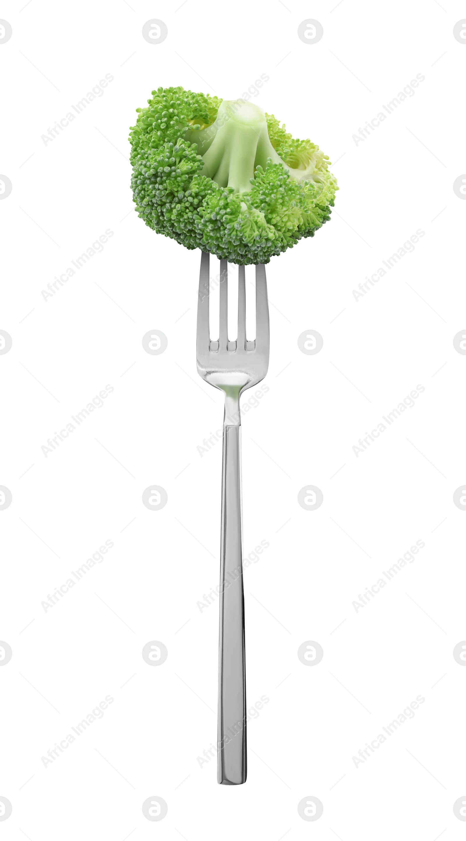 Image of Fork with fresh broccoli isolated on white