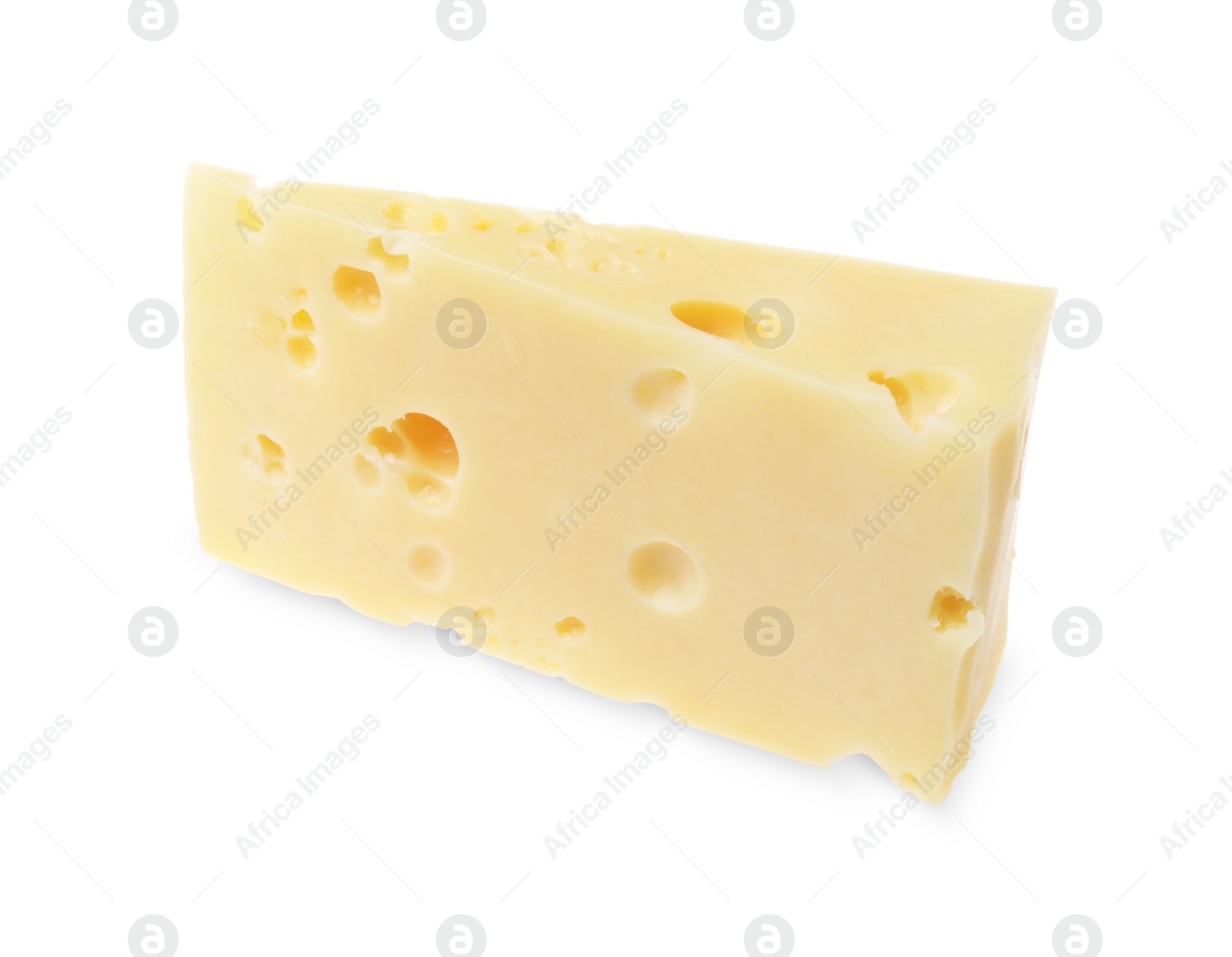 Photo of Piece of tasty cheese isolated on white