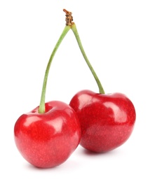 Delicious ripe sweet cherries on white background