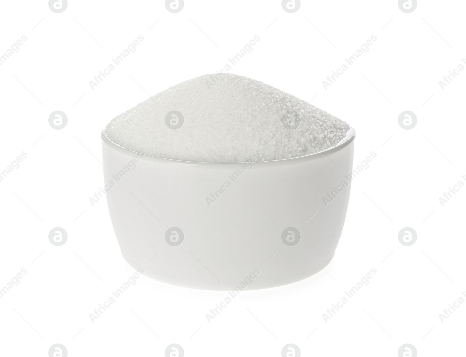 Photo of Bowl with natural salt isolated on white