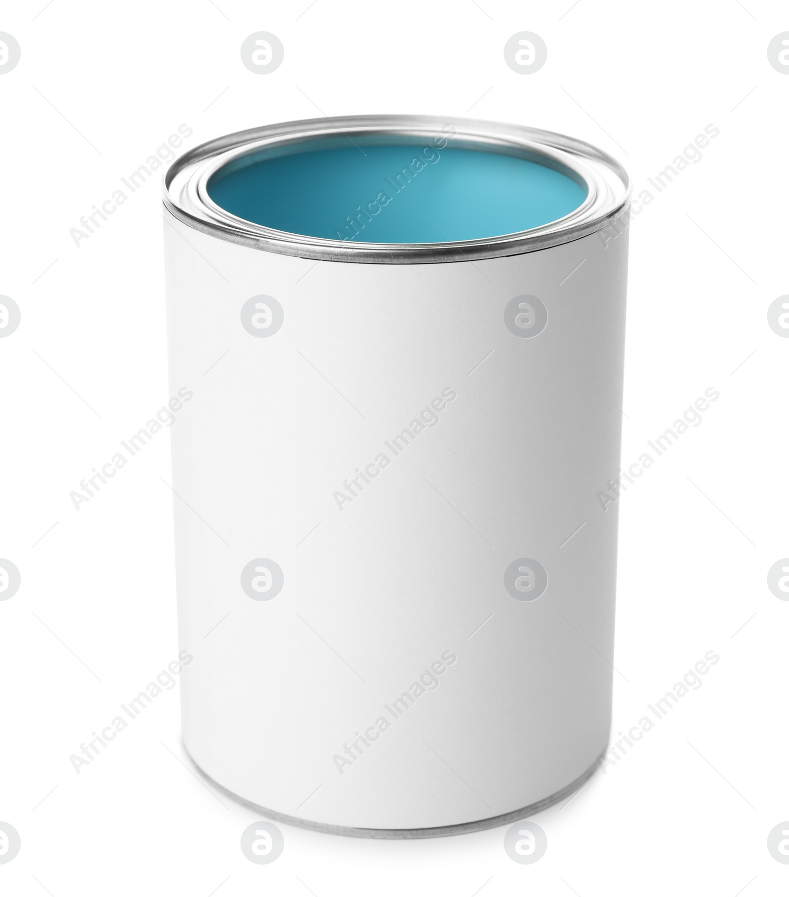 Photo of Open paint can on white background. Mockup for design