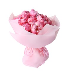 Photo of Beautiful bouquet of pink peonies isolated on white