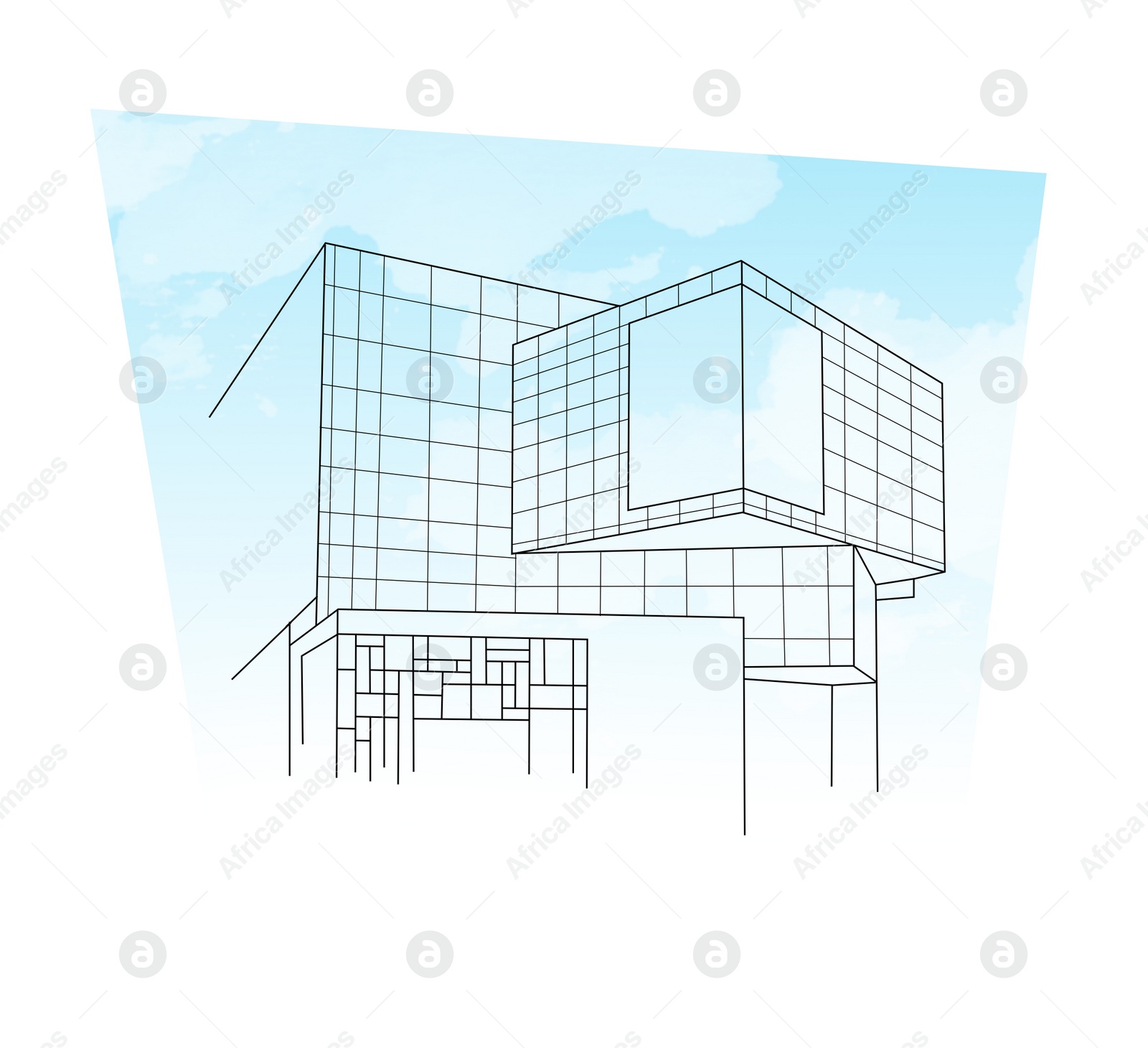 Image of Illustration of modern building on white background. Urban architecture
