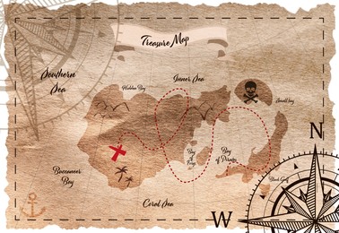 Illustration of Old pirate treasure map on white background, illustration