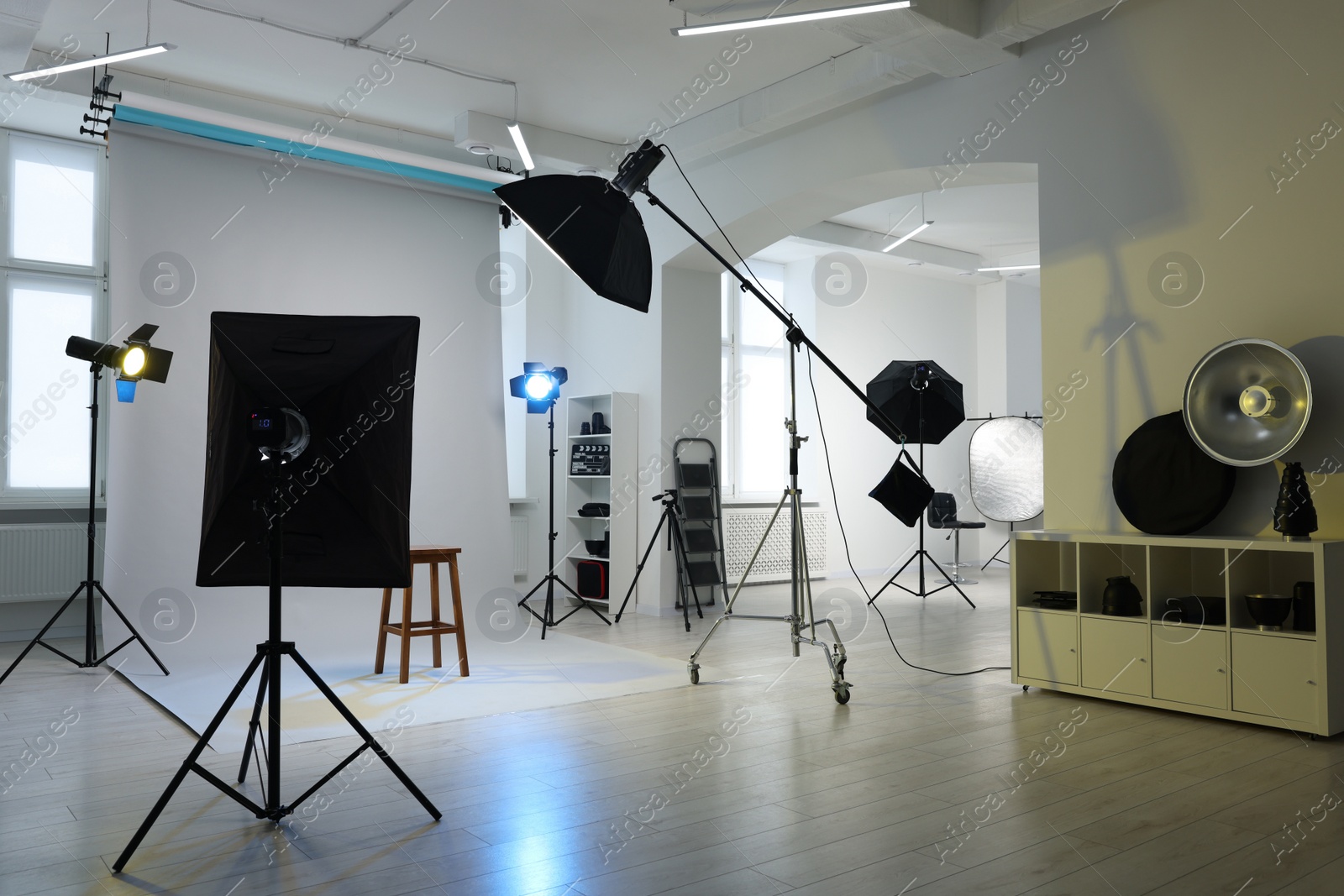 Photo of Stool and different equipment for casting in studio