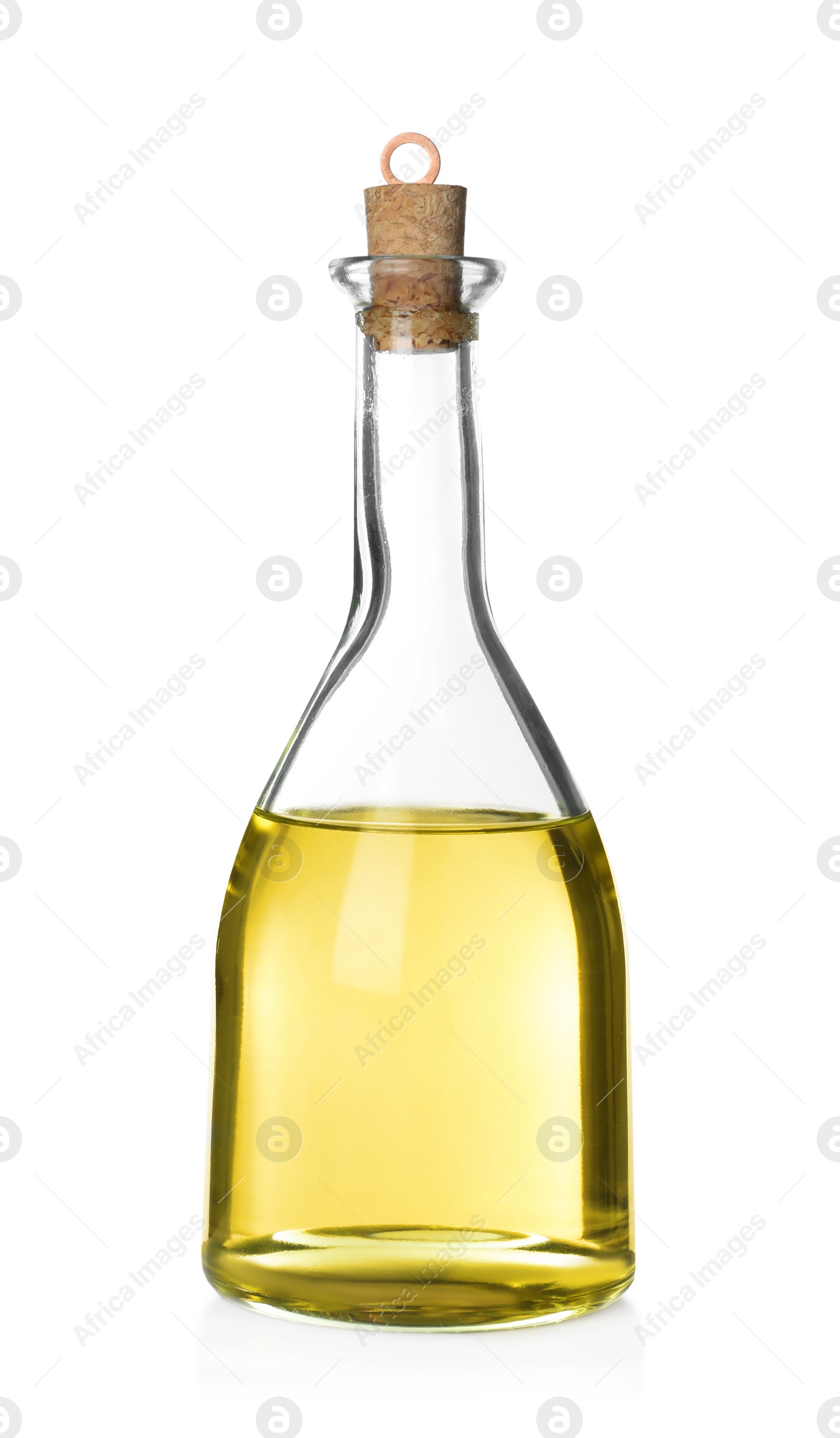 Photo of Cooking oil in glass bottle isolated on white