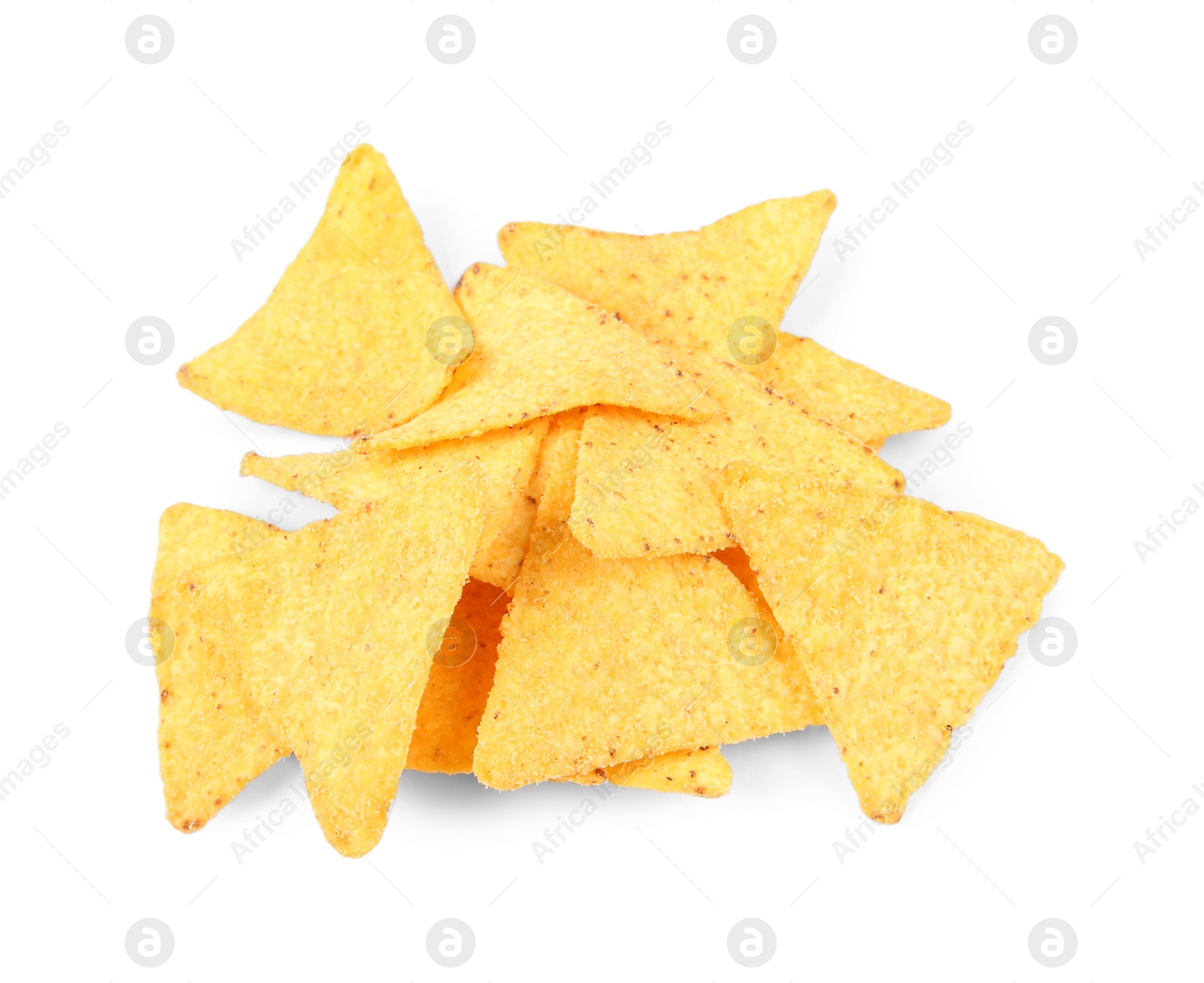 Photo of Tasty Mexican nachos chips on white background