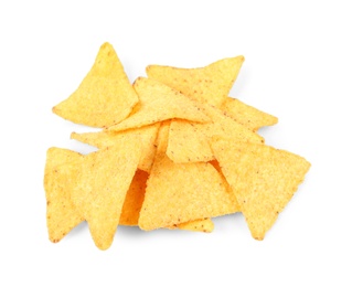 Tasty Mexican nachos chips on white background