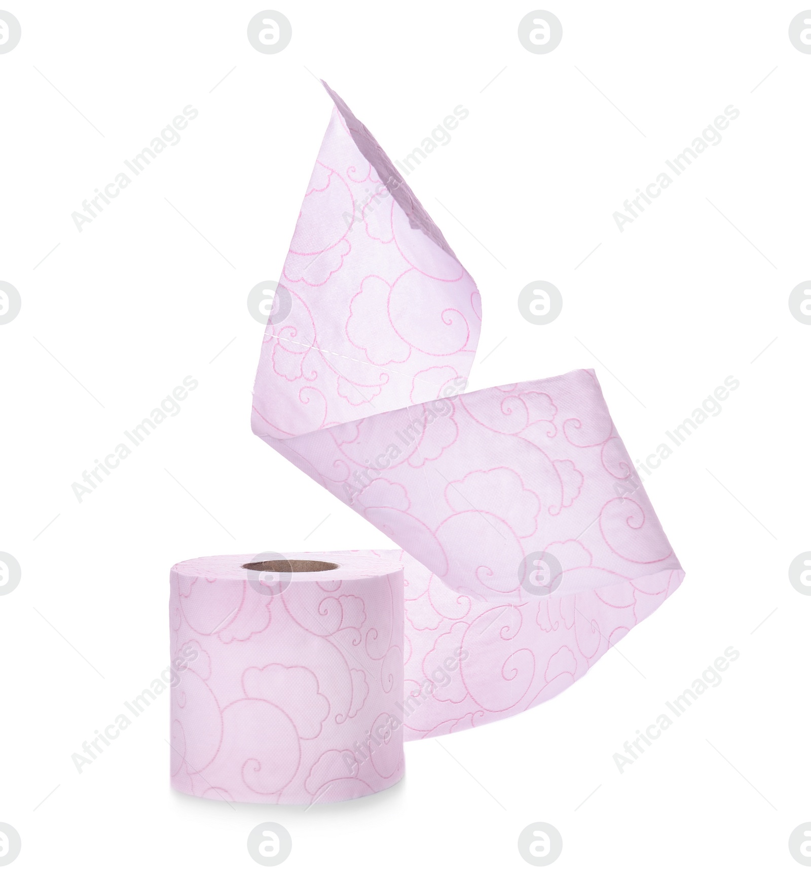 Photo of Roll of toilet paper on white background. Personal hygiene