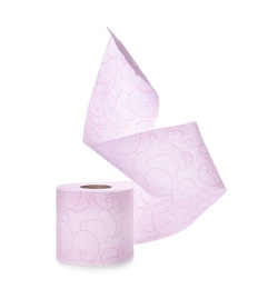 Photo of Roll of toilet paper on white background. Personal hygiene