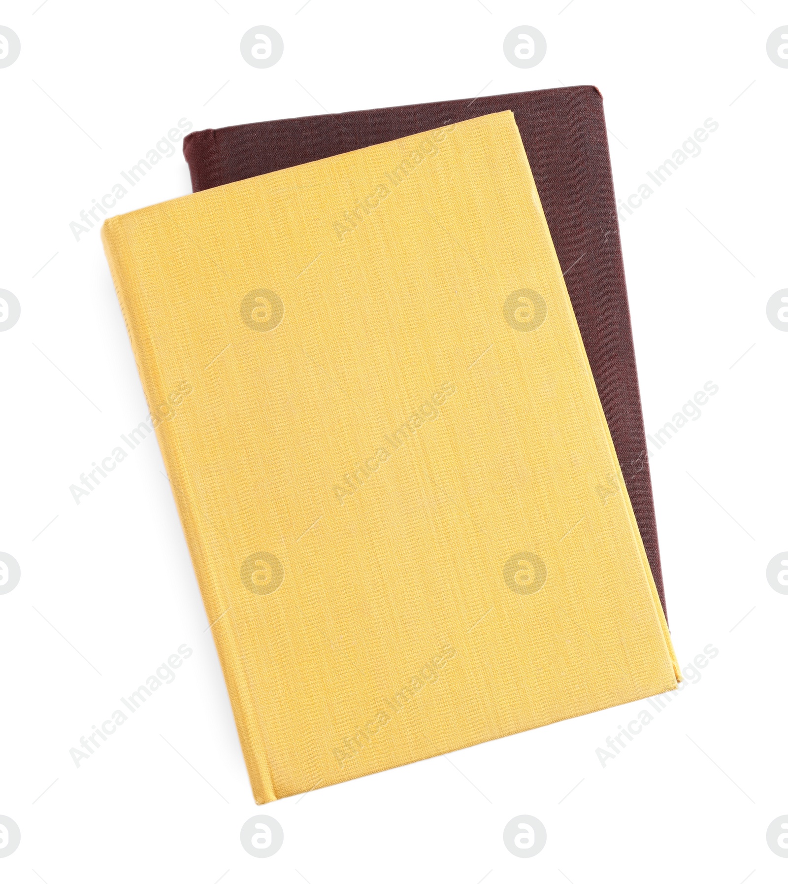 Photo of Old hardcover books isolated on white, top view