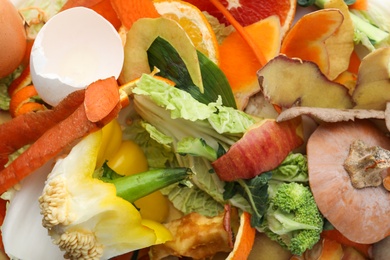 Photo of Pile of organic waste for composting as background, closeup