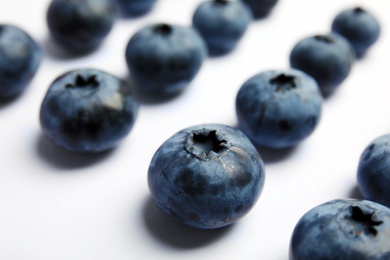 Tasty blueberry on white background, closeup