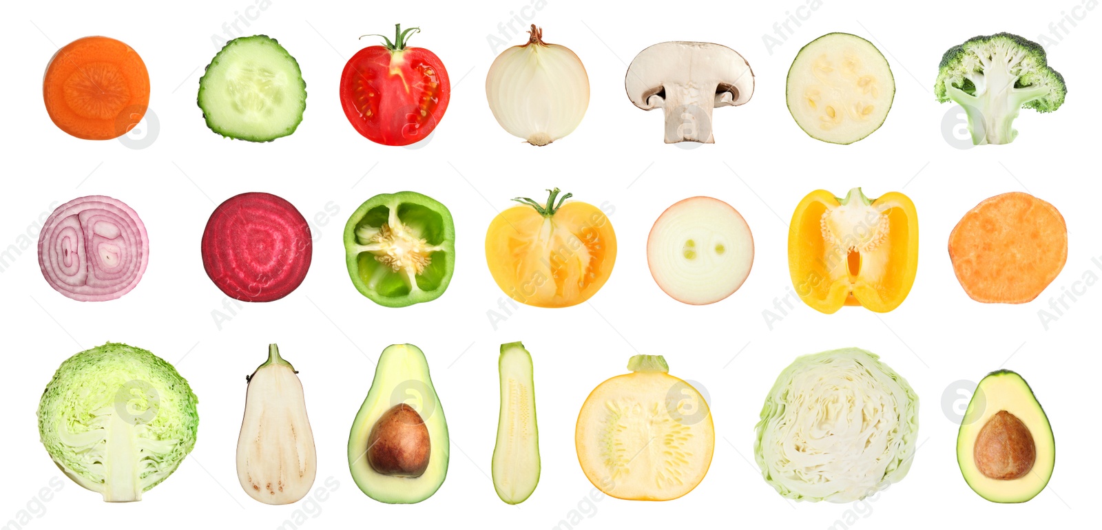 Image of Collection of different fresh vegetables on white background. Banner design