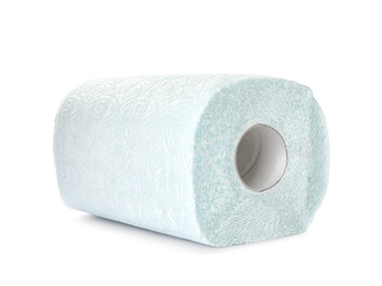 Roll of toilet paper on white background