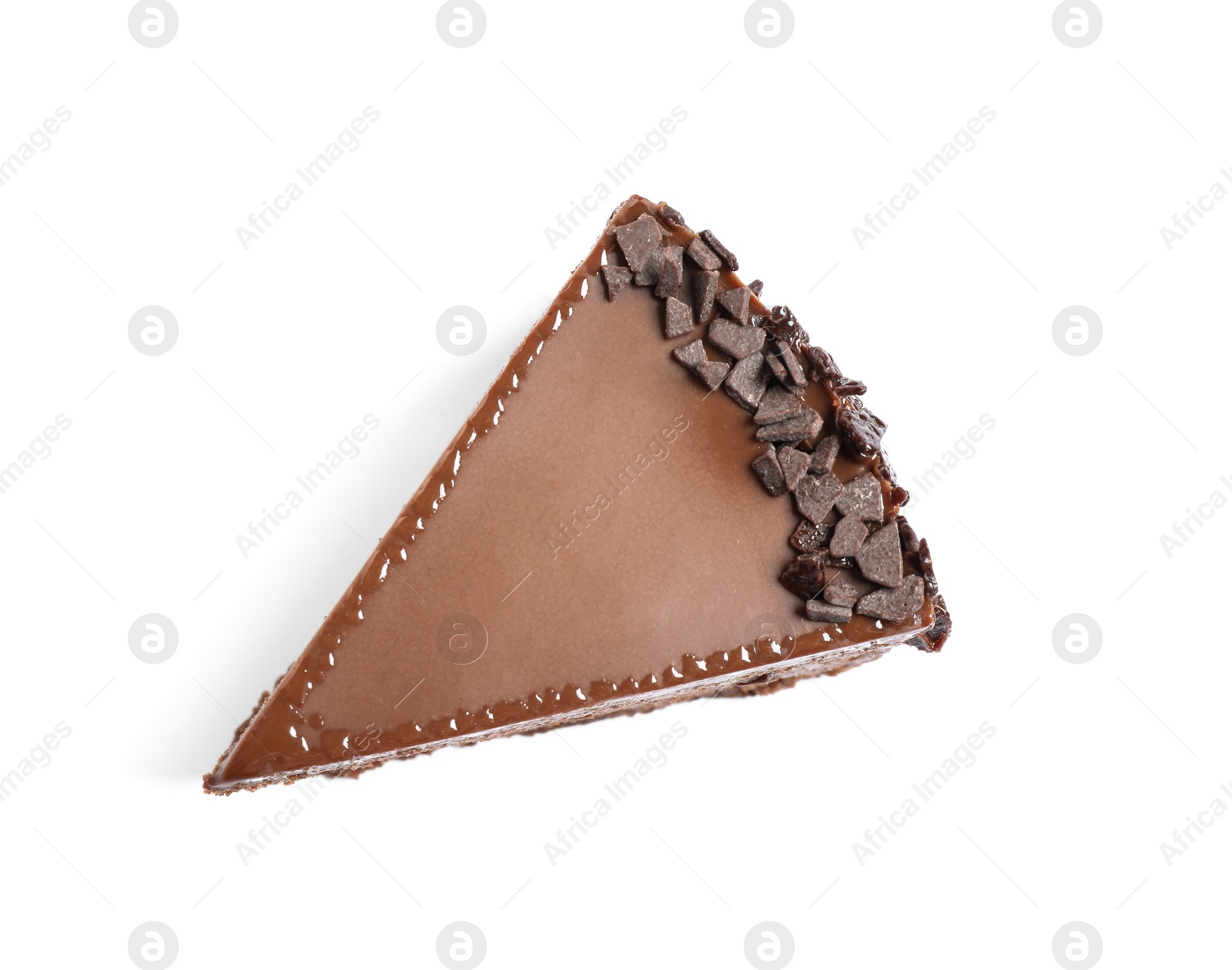 Photo of Delicious fresh chocolate cake isolated on white, top view