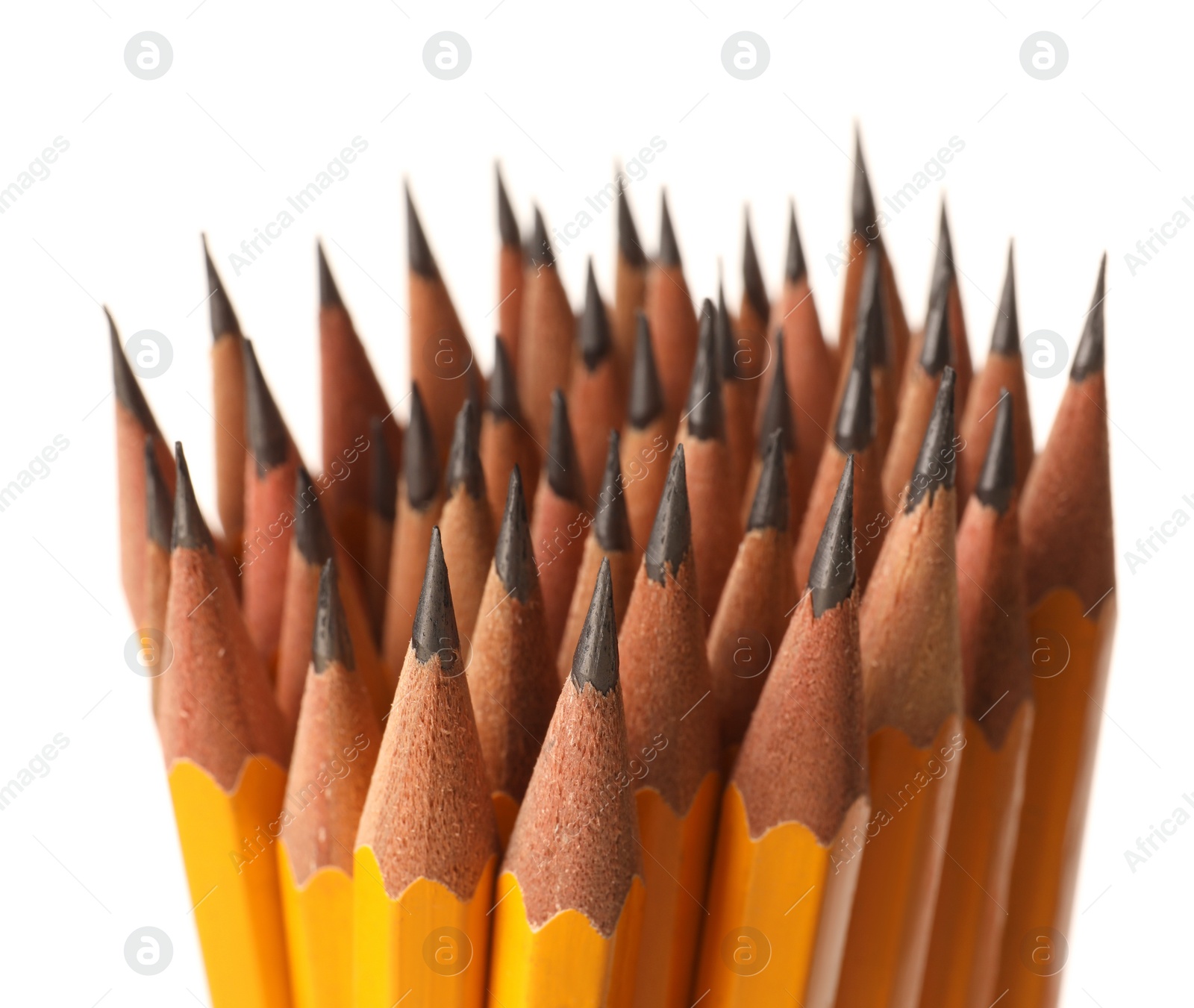 Photo of Many sharp graphite pencils isolated on white, closeup
