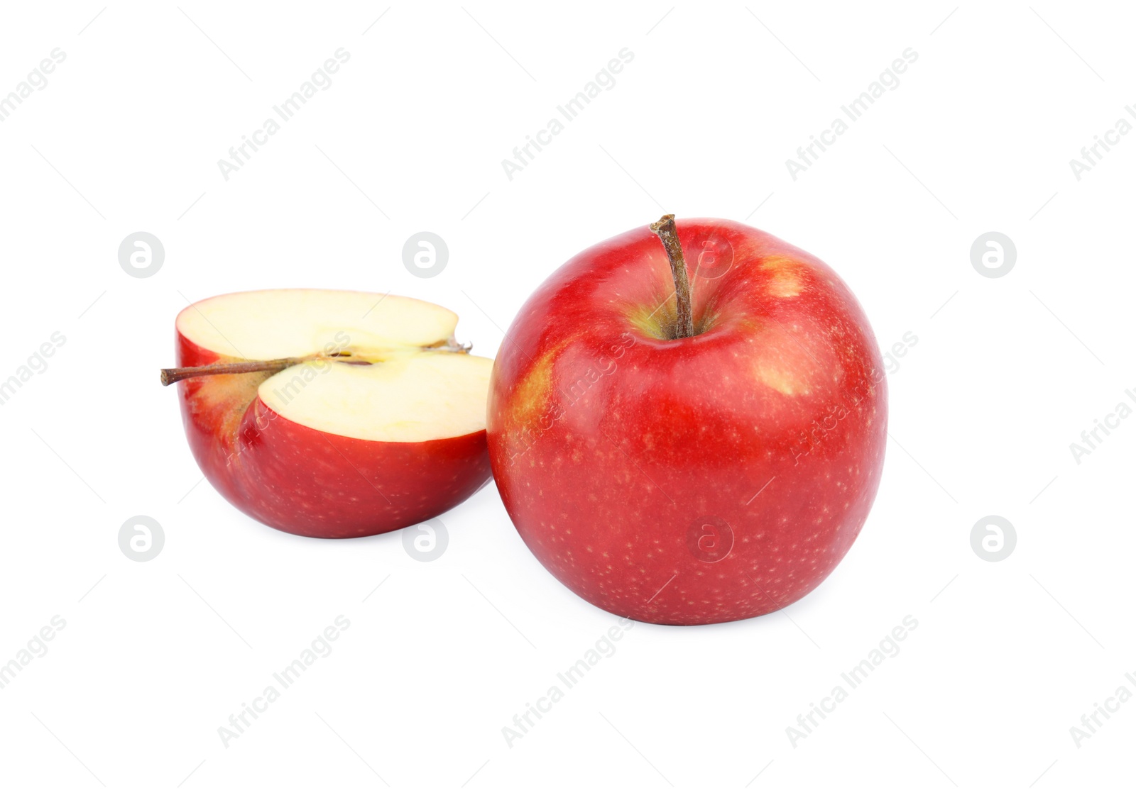 Photo of Ripe juicy red apples on white background