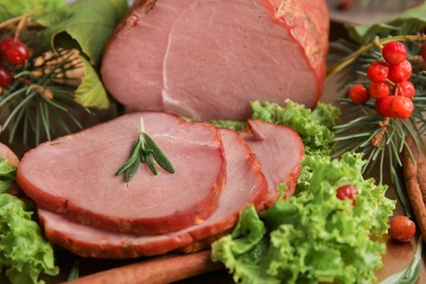 Photo of Closeup view of delicious ham for Christmas dinner