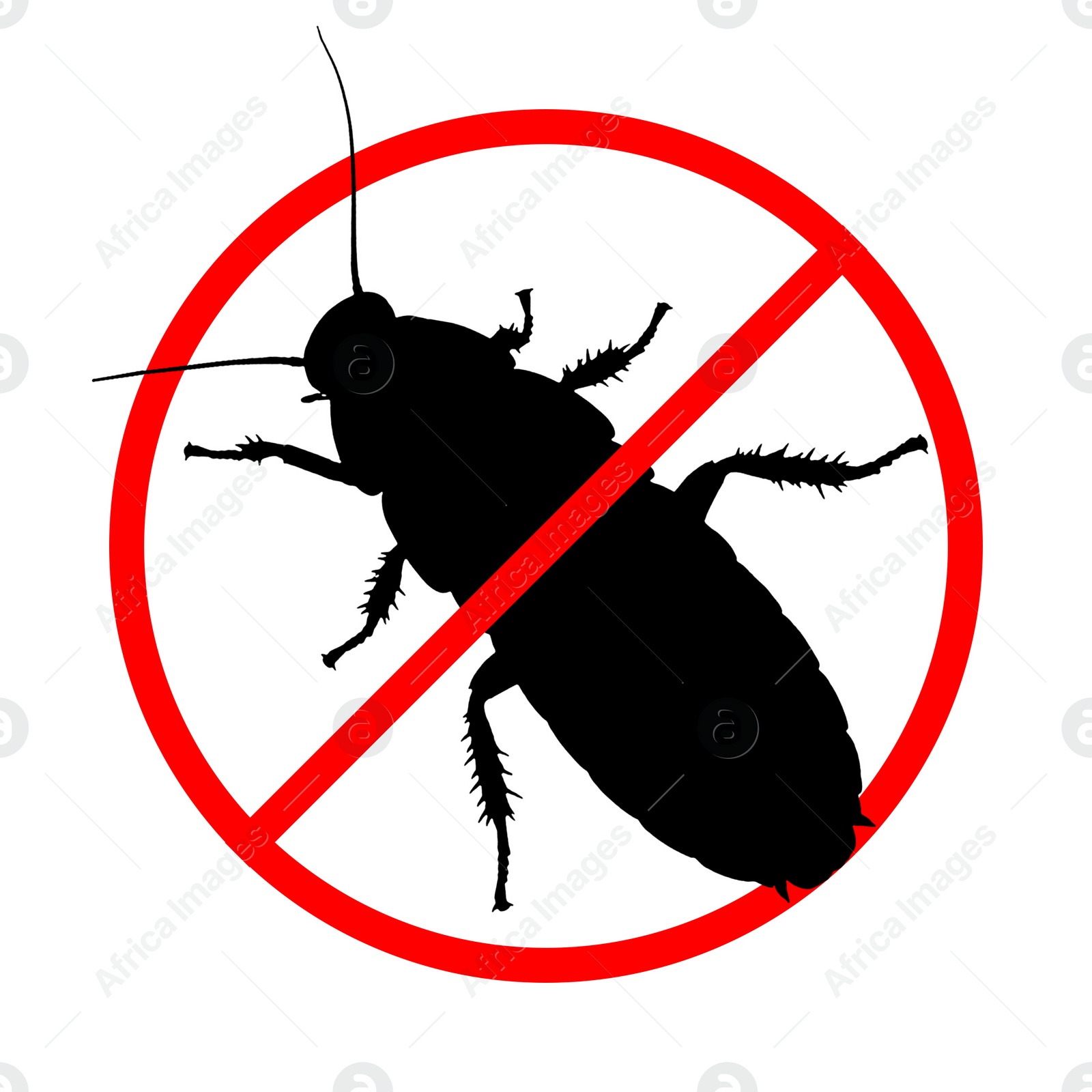 Image of Cockroach silhouette with red prohibition sign on white background. Pest control