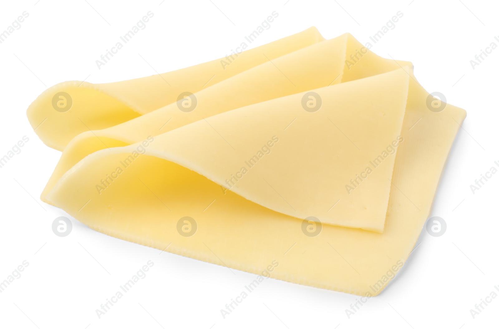 Photo of Slices of tasty fresh cheese isolated on white