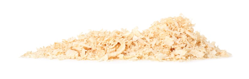 Photo of Pile of natural sawdust isolated on white