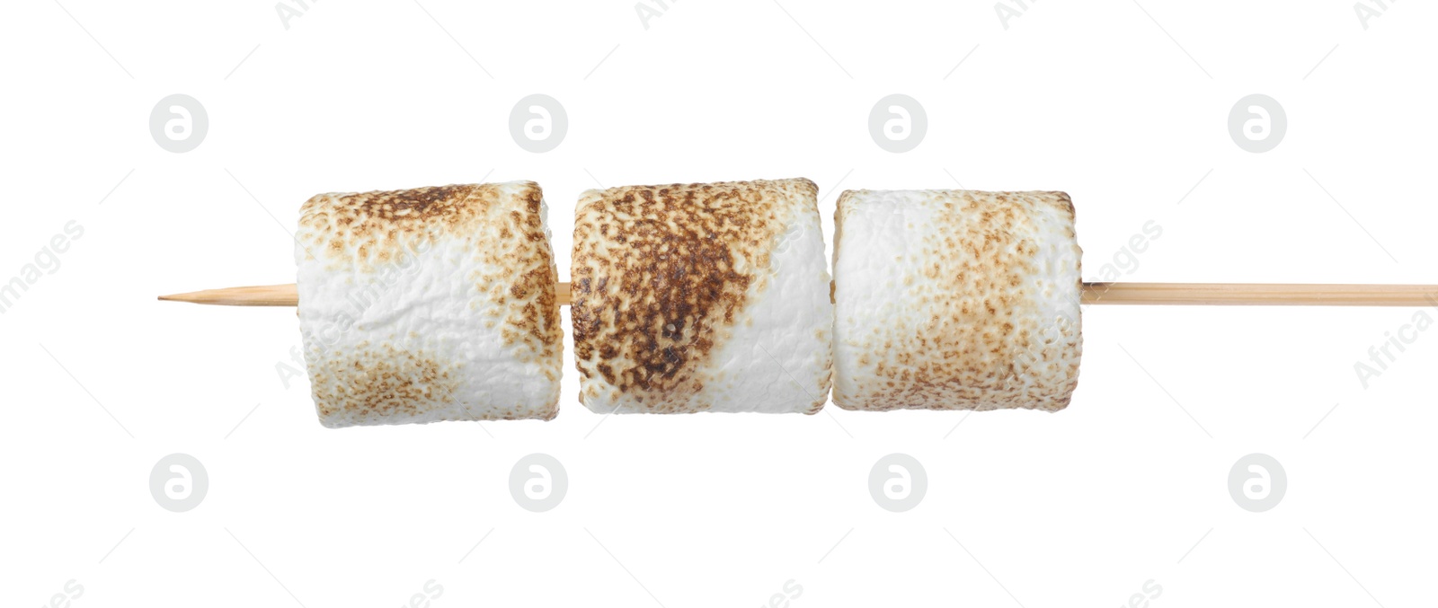 Photo of Stick with roasted marshmallows isolated on white