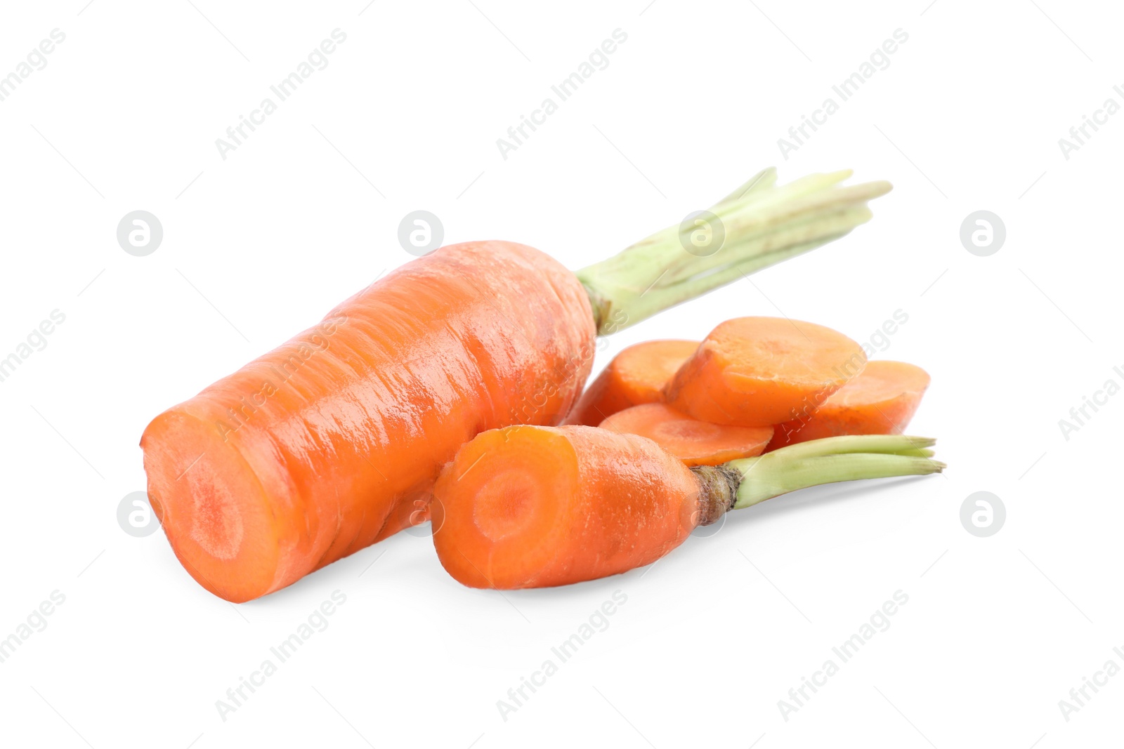 Cut fresh ripe carrots isolated on white Photo of Cut fresh ripe carrots isolated on white
