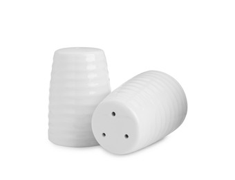 Ceramic salt and pepper shakers isolated on white