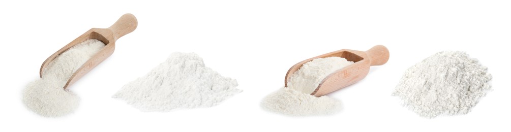 Image of Set of baking powder isolated on white