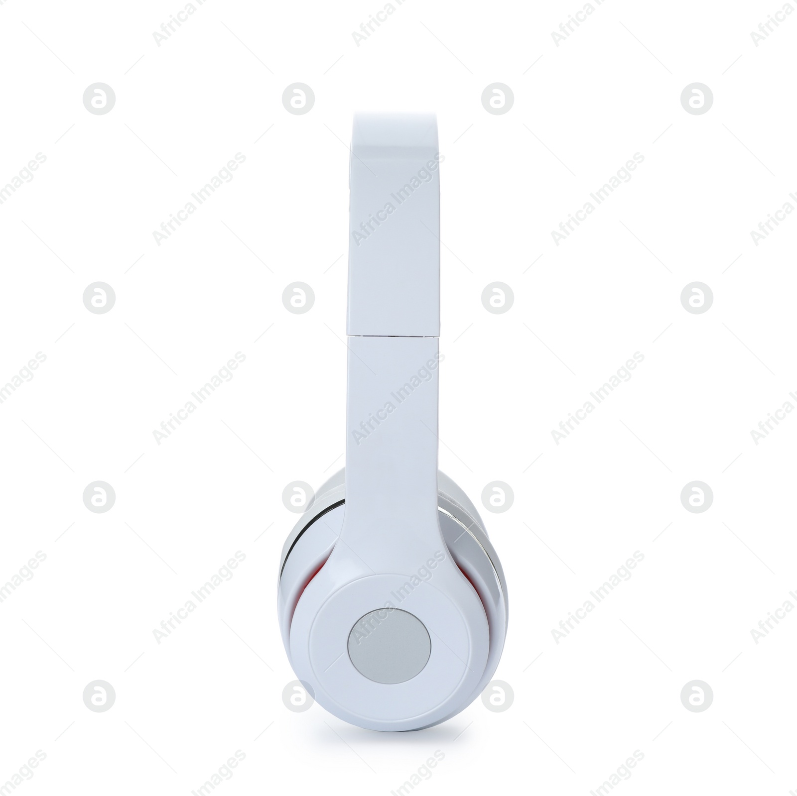 Photo of Stylish modern headphones with earmuffs on white background