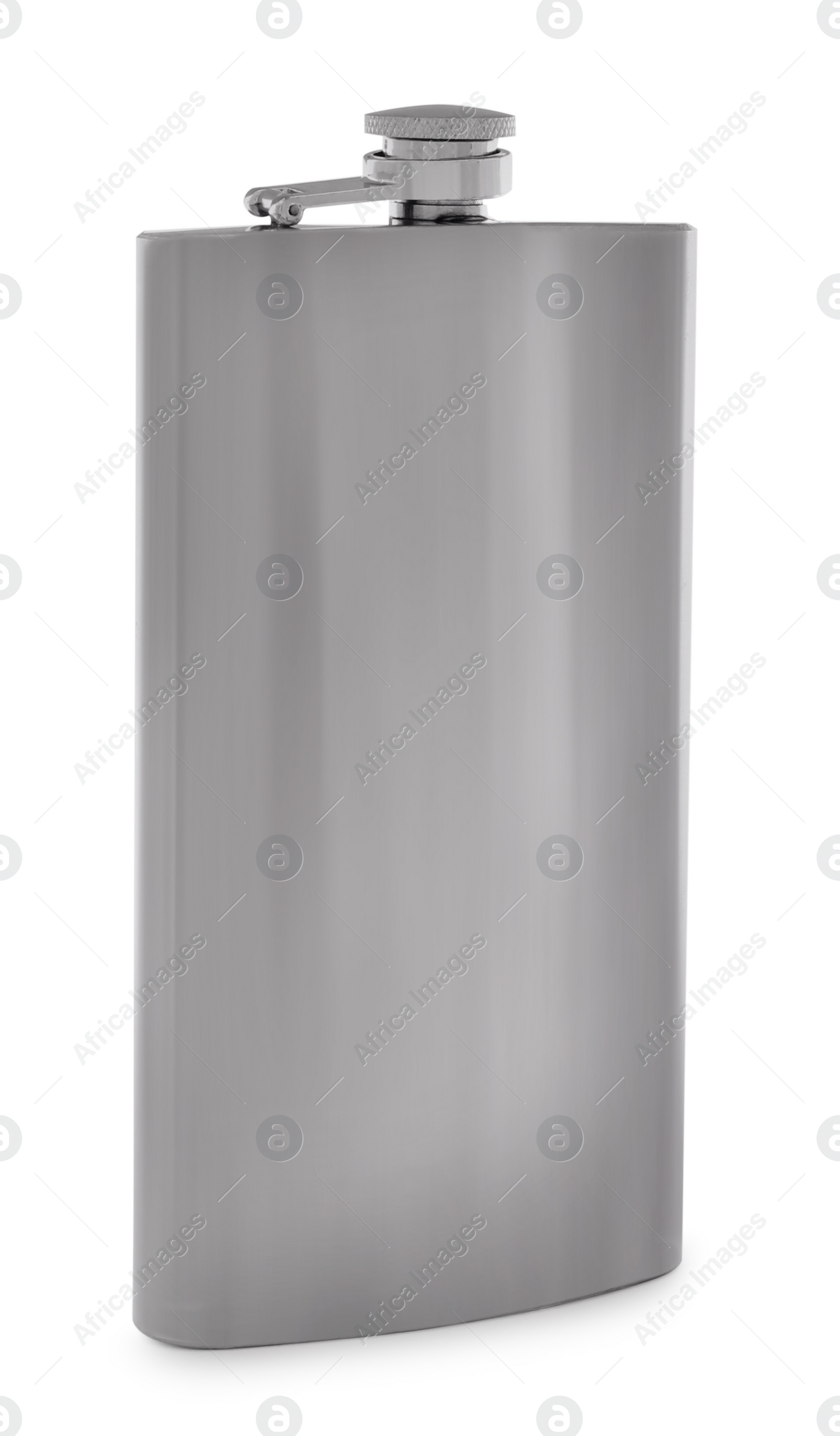 Photo of Stainless steel hip flask isolated on white