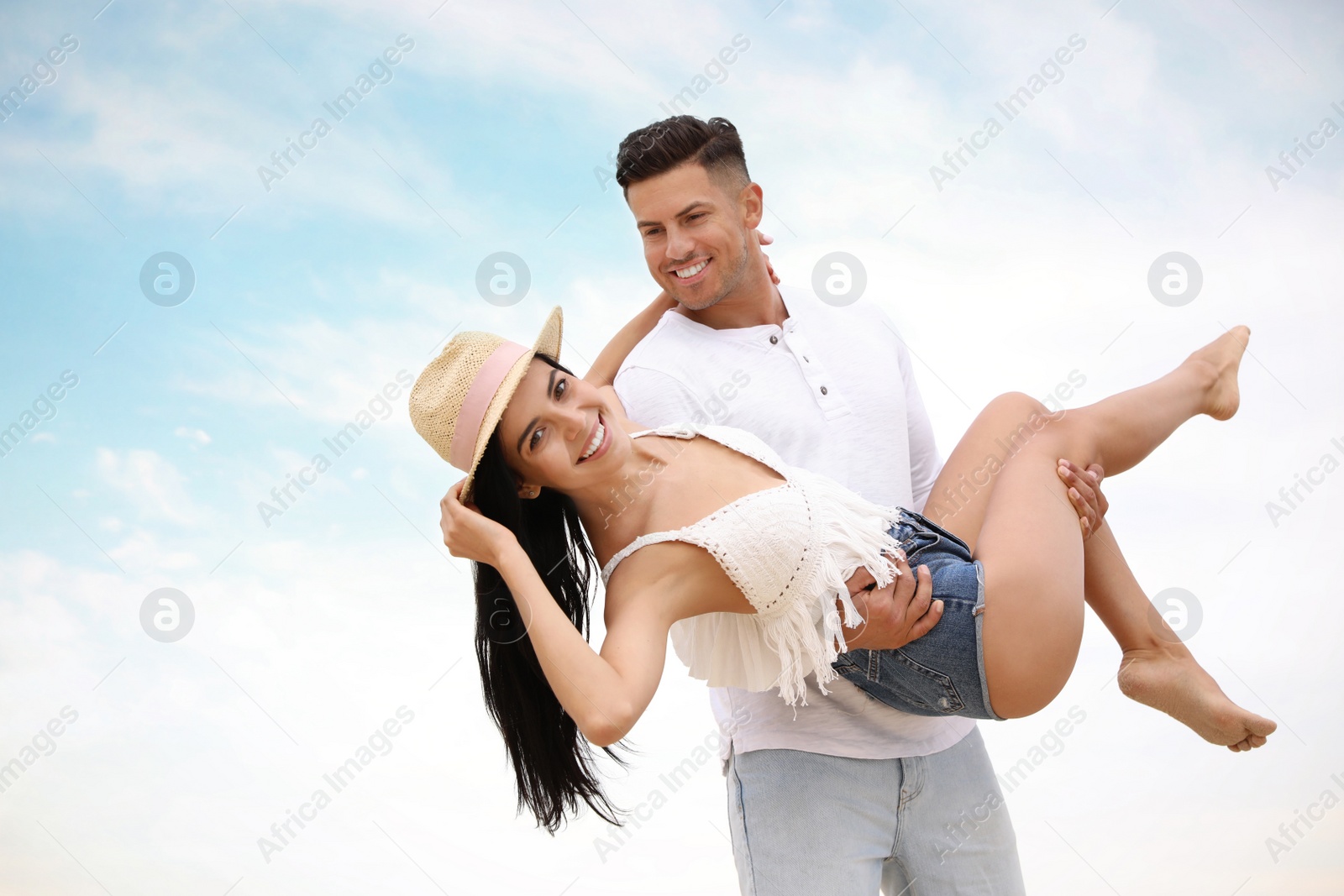 Photo of Lovely couple having fun outdoors. Spending time together