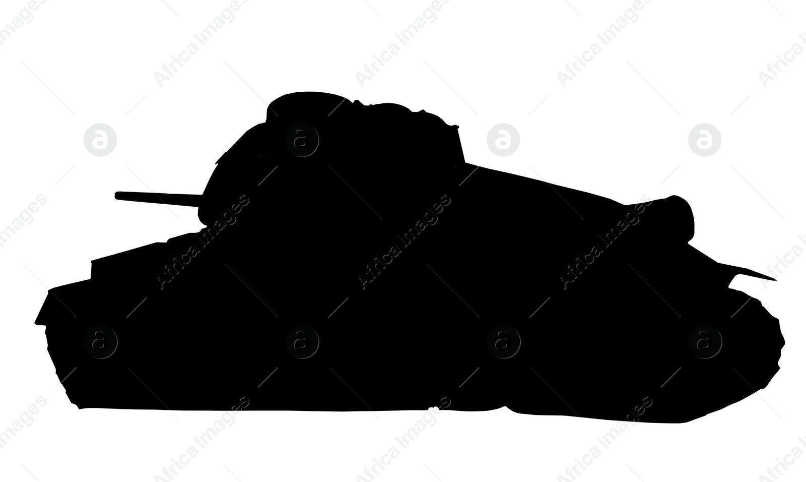 Image of Silhouette of army tank isolated on white. Military machinery