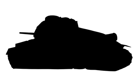 Image of Silhouette of army tank isolated on white. Military machinery