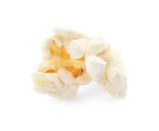 Delicious fresh popcorn on white background, closeup