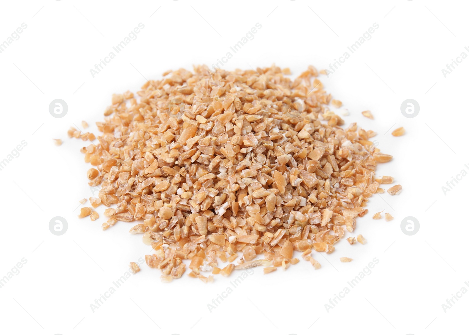 Photo of Pile of dry wheat groats isolated on white