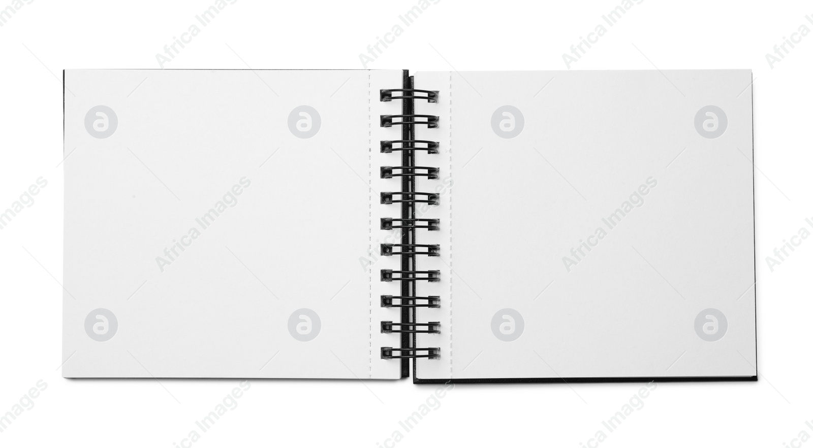 Photo of Stylish open notebook isolated on white, top view