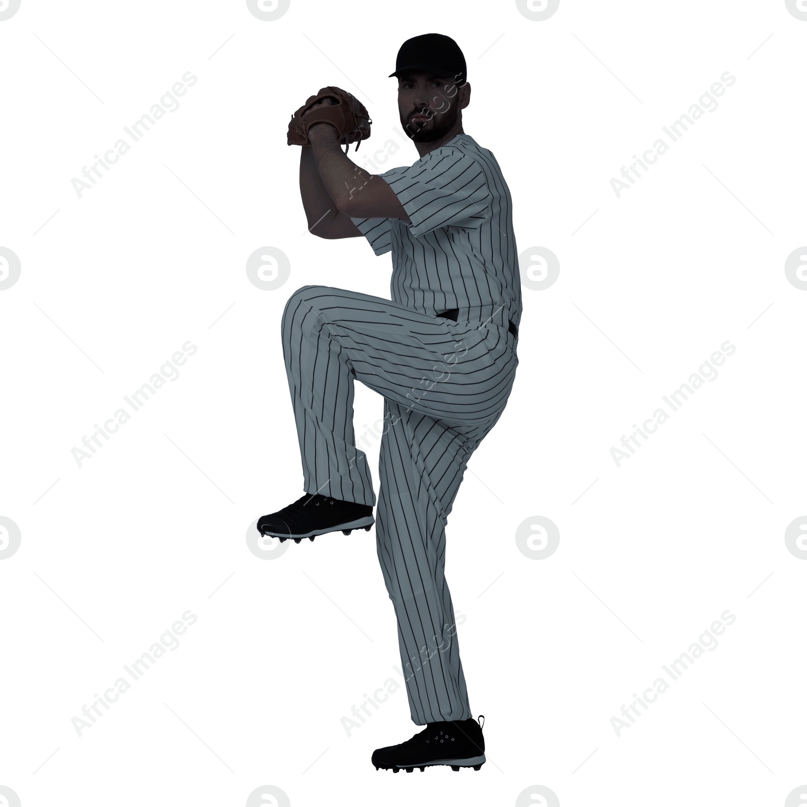 Image of Silhouette of baseball player on white background