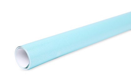 Roll of turquoise wrapping paper on white background