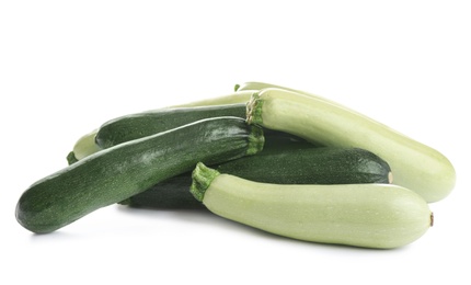 Fresh ripe green zucchinis isolated on white