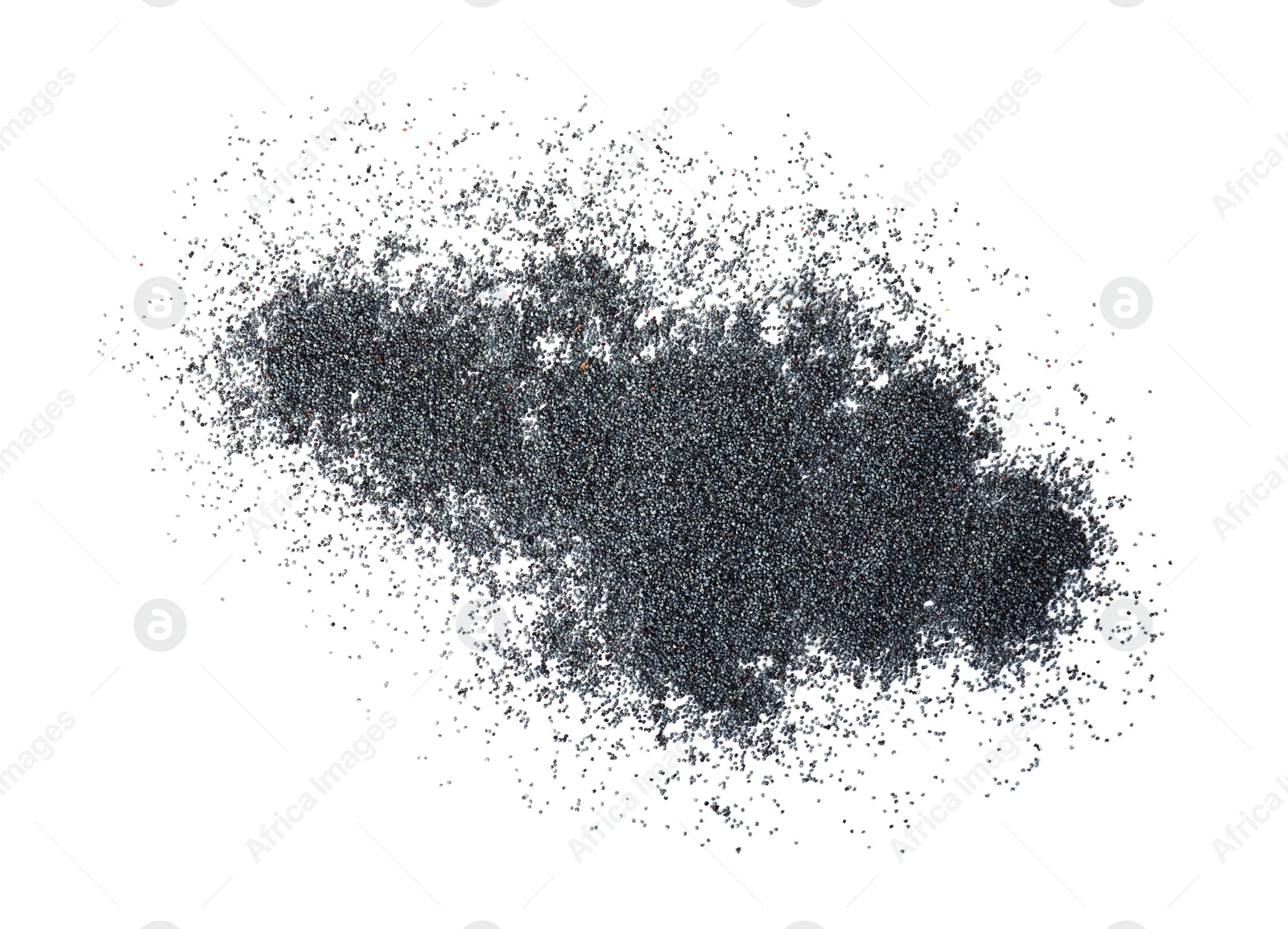 Photo of Poppy seeds scattered on white background, top view