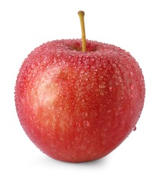 One ripe red apple with water drops isolated on white