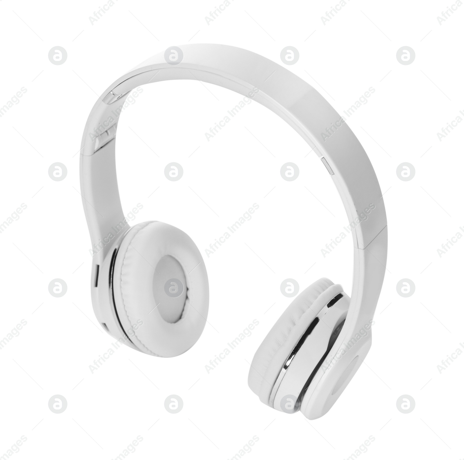 Photo of Stylish modern headphones with earmuffs on white background