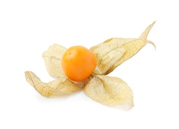 Ripe physalis fruit with calyx isolated on white