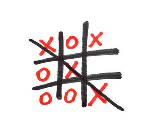 Hand drawn tic-tac-toe game on white background